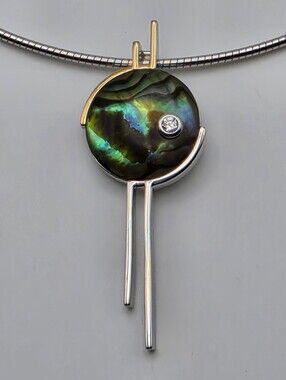 Abalone Pendant Necklace Set In Sterling Silver and Vermeil with CZ Accent